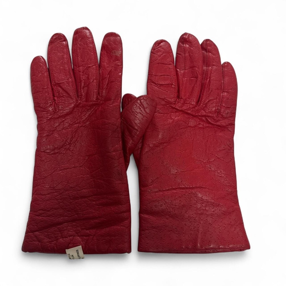 Vintage Red Leather Gloves Womens Size 7.5 Lined Made in Philippines